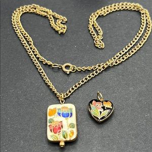 Vintage cloisonné flower necklace and pendant